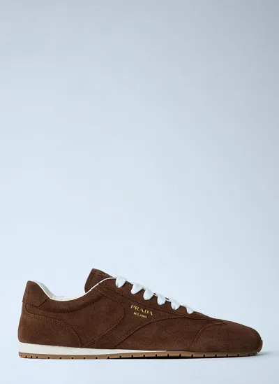 Prada Cocoa-coloured Sneakers In Suede Leather In Brown