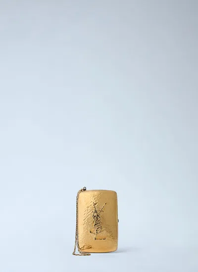 Saint Laurent Hammered-logo Cigarette Case In Brown