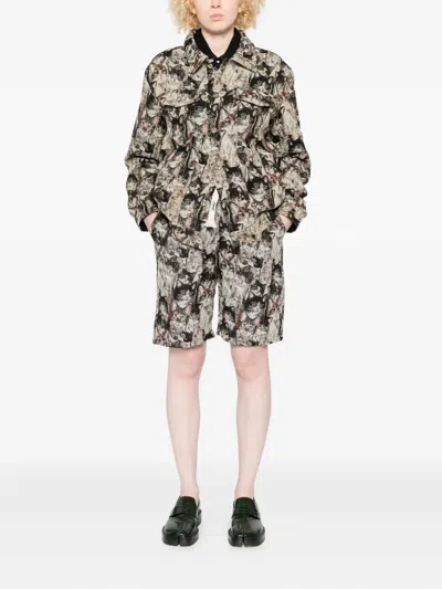 Bless Cat-print Shorts In Gray