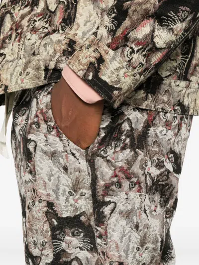 Bless Cat-print Shorts In Gray