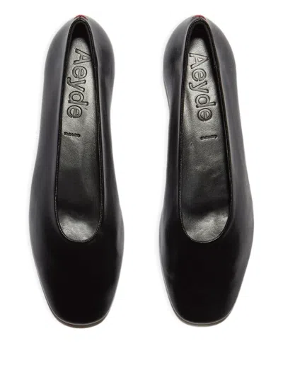 Aeyde Ida Leather Square-toe Ballerina Flats In Black