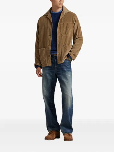 Polo Ralph Lauren Long Sleeve Wale Corduroy Barton Overshirt Montana Khaki In Brown