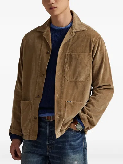 Polo Ralph Lauren Long Sleeve Wale Corduroy Barton Overshirt Montana Khaki In Brown