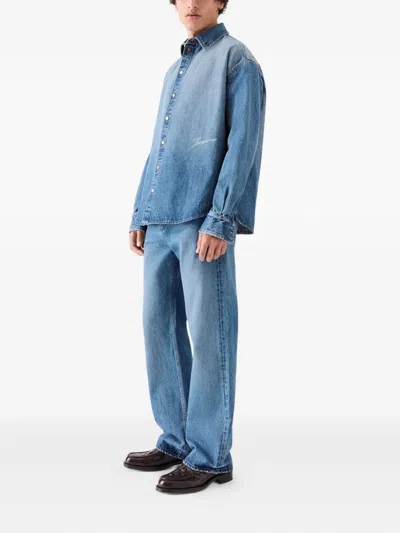 Jacquemus La Chemise De-nimes Simon With Embroidered Logo In Blue