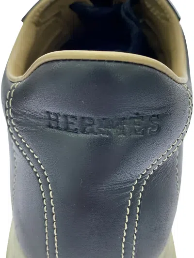 Pre-owned Hermes Lace-up Leather Sneakers In Black