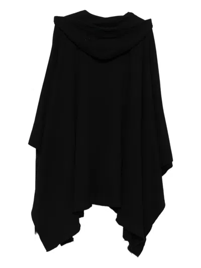 Rick Owens Drkshdw Asymmetric Hem Fleece Poncho Drawstring Hood In Black