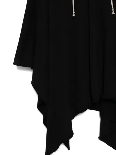 Rick Owens Drkshdw Asymmetric Hem Fleece Poncho Drawstring Hood In Black