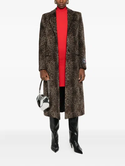 Msgm Leopard-print Single-breasted Coat In Brown