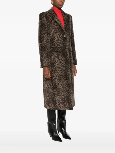 Msgm Leopard-print Single-breasted Coat In Brown
