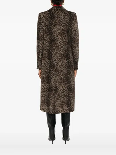 Msgm Leopard-print Single-breasted Coat In Brown