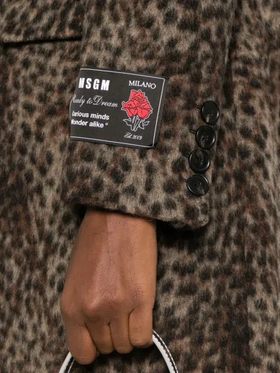 Msgm Leopard-print Single-breasted Coat In Brown