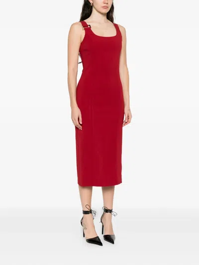 Patrizia Pepe Buckle-detail Fitted Dress In Red