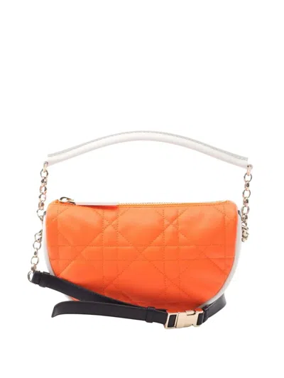 Pre-owned Dior 2000-2025 Small Lambskin Cannage  Vibe Hobo Satchel In Orange