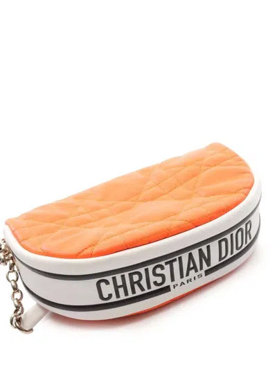 Pre-owned Dior 2000-2025 Small Lambskin Cannage  Vibe Hobo Satchel In Orange