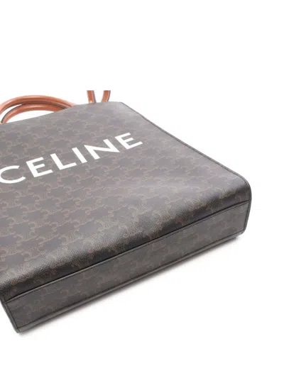 Pre-owned Celine 2021 Small Triomphe Coated Canvas Vertical Cabas Tote Satchel In Brown