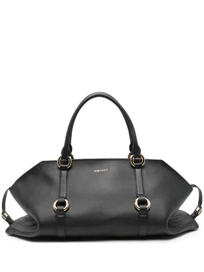 Alexander Mcqueen Mcqueen Medium Farringdon Leather Satchel In Black