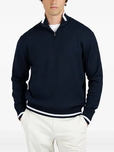 Paul & Shark Soft Cool Touch Wool Half Zip Sweater In Blue