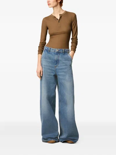 Ami Alexandre Mattiussi Wide Leg Denim Trousers Featuring Pockets In Blue