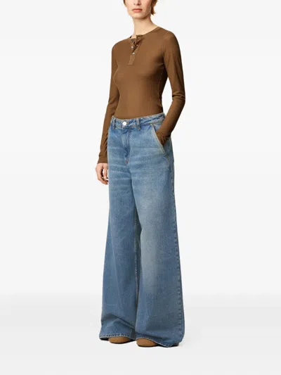 Ami Alexandre Mattiussi Wide Leg Denim Trousers Featuring Pockets In Blue
