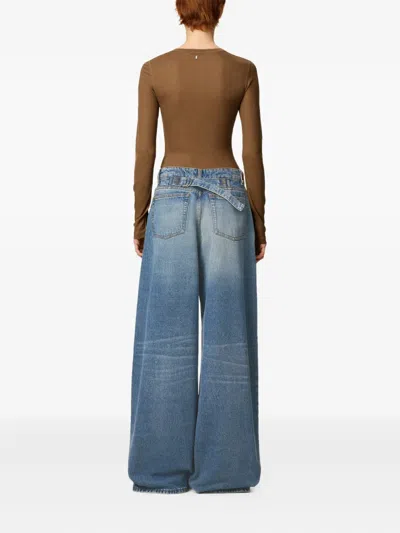 Ami Alexandre Mattiussi Wide Leg Denim Trousers Featuring Pockets In Blue