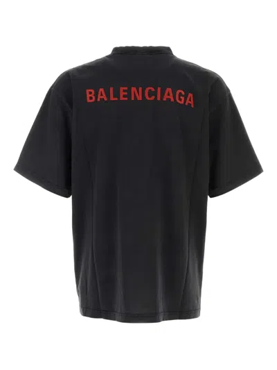 Balenciaga Black Crewneck T-shirt With Logo On The Front And On The Back In Cotton Man In Black