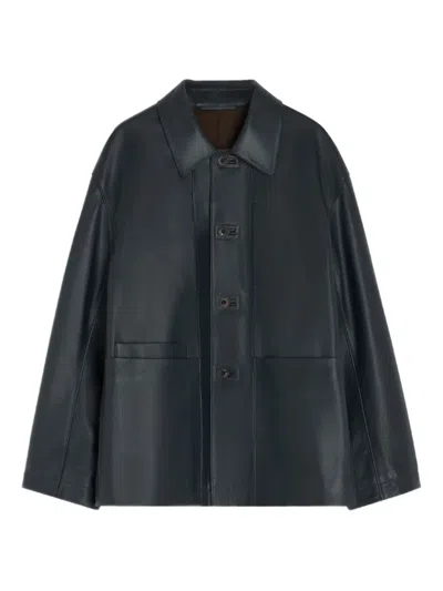 Lemaire Buttoned Leather Jacket In Black