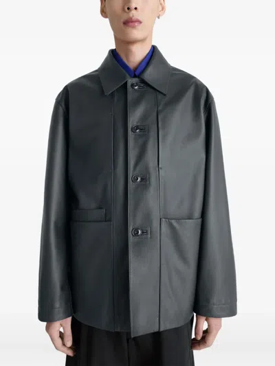 Lemaire Buttoned Leather Jacket In Black