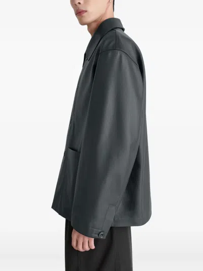 Lemaire Buttoned Leather Jacket In Black