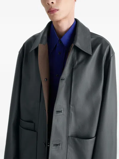 Lemaire Buttoned Leather Jacket In Black