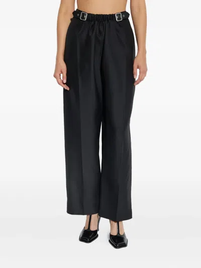 Loewe Belted Trousers In Wool And Silk In Black
