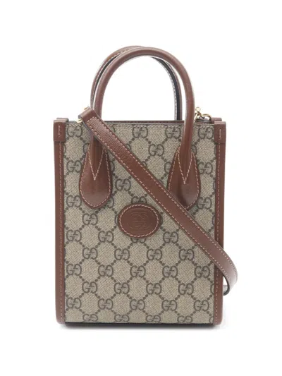 Pre-owned Gucci 2016-2025 Mini Gg Supreme Interlocking G Satchel In Brown