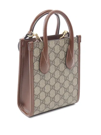 Pre-owned Gucci 2016-2025 Mini Gg Supreme Interlocking G Satchel In Brown