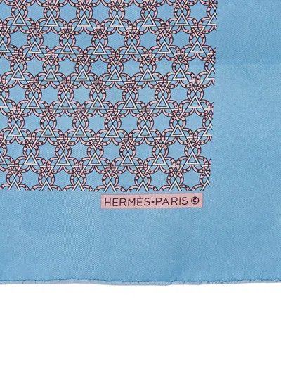 Pre-owned Hermes 2000-2025 Printed Silk Handkerchief In Blue