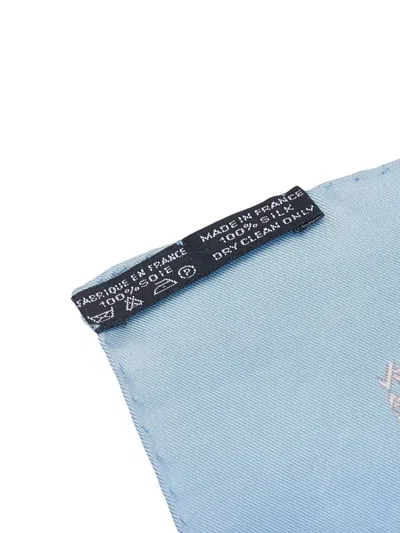 Pre-owned Hermes 2000-2025 Printed Silk Handkerchief In Blue