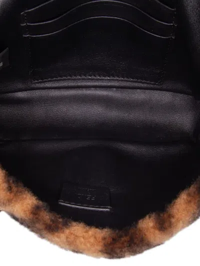 Pre-owned Fendi 2010-2025 Mini Zucca Shearling Chain Baguette Satchel In Brown