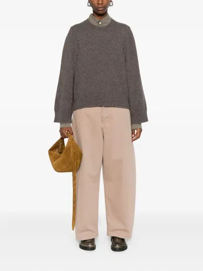 Boboutic Round-neck Balloon-sleeve Sweater In Brown