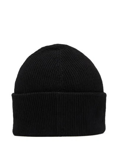 Mm6 Maison Margiela Ribbed Beanie With Logo Tag In Black