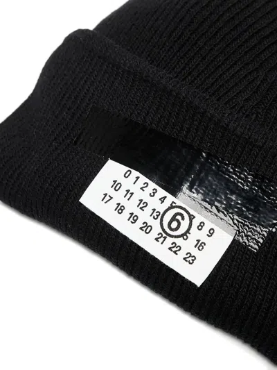 Mm6 Maison Margiela Ribbed Beanie With Logo Tag In Black