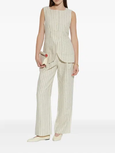 Posse Mackenzie Wide Leg Trouser In Cream Stripe In Gray