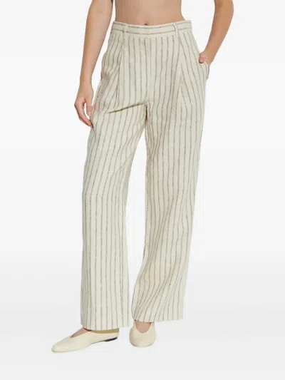 Posse Mackenzie Wide Leg Trouser In Cream Stripe In Gray