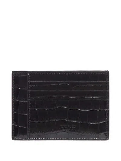 Tom Ford Compact Wallet Crocodile Embossed Texture In Black