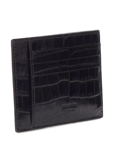 Tom Ford Compact Wallet Crocodile Embossed Texture In Black