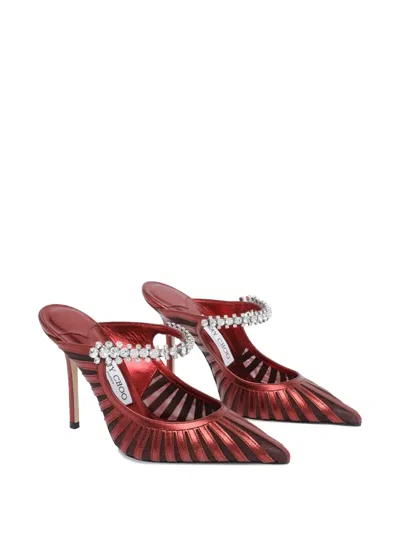 Jimmy Choo Bing 65 Embellished Leather And Mesh Pumps In Red