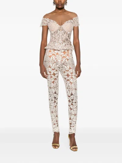 Gemy Maalouf Bead-embellished Lace Top In Neutral