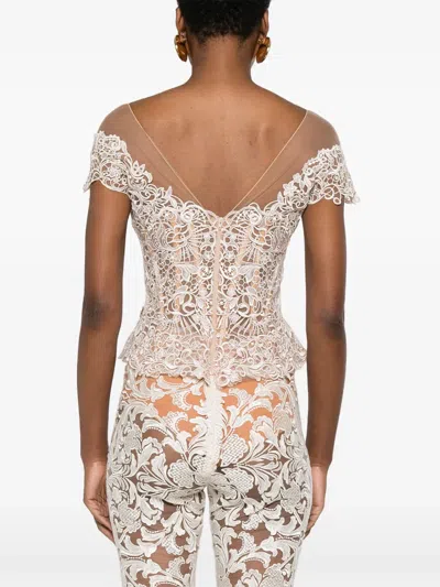 Gemy Maalouf Bead-embellished Lace Top In Neutral
