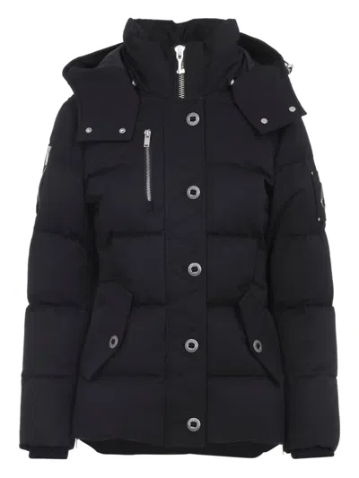 Moose Knuckles Padded Black Jacket With High Collar And Detachable Hood