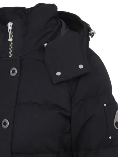 Moose Knuckles Padded Black Jacket With High Collar And Detachable Hood