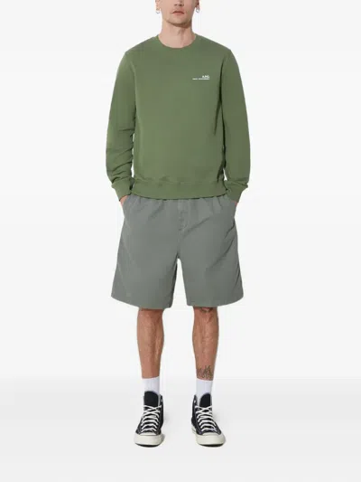 Apc Logo-embroidered Crew-neck Sweatshirt In Green