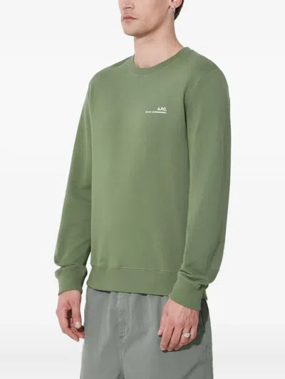 Apc Logo-embroidered Crew-neck Sweatshirt In Green