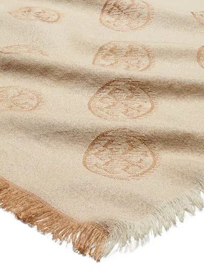 Tory Burch Scarf With Logo Medallion Pattern In Neutral